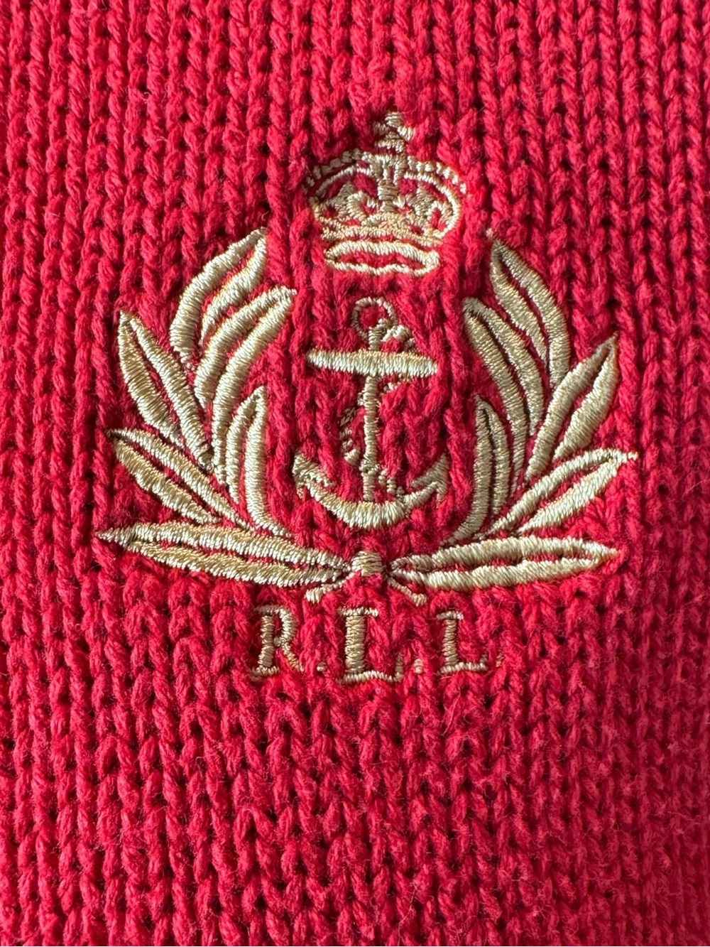 Vintage Ralph Lauren Red Cotton Turtleneck Gold Crest Sweater Women’s Size M - Picture 6 of 8